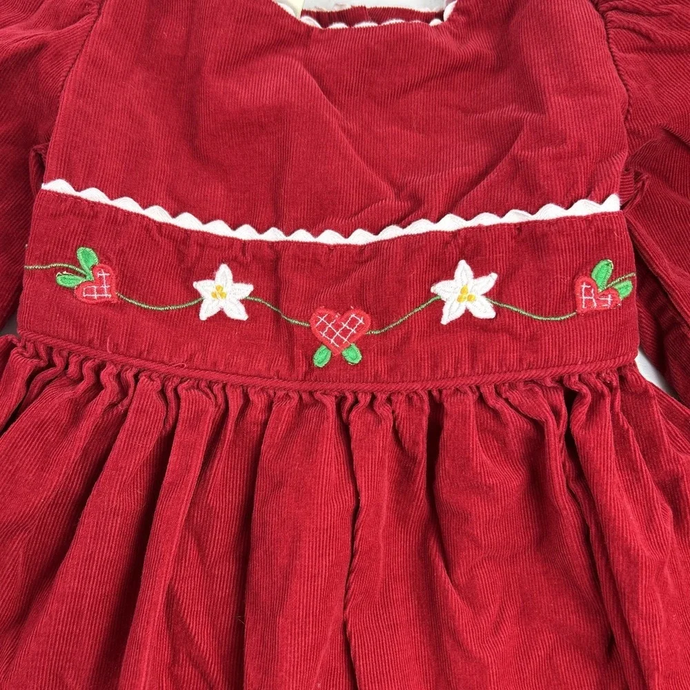 Rebecca Raggs Toddler Girls Red Corduroy Embroidered Long Sleeve‎ Dress 3T